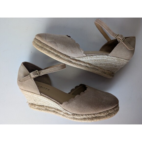 Talbots Lynsday Espadrilles Wedges Suede Size 7.5 Nude Beige Summer Neutral - Picture 5 of 11